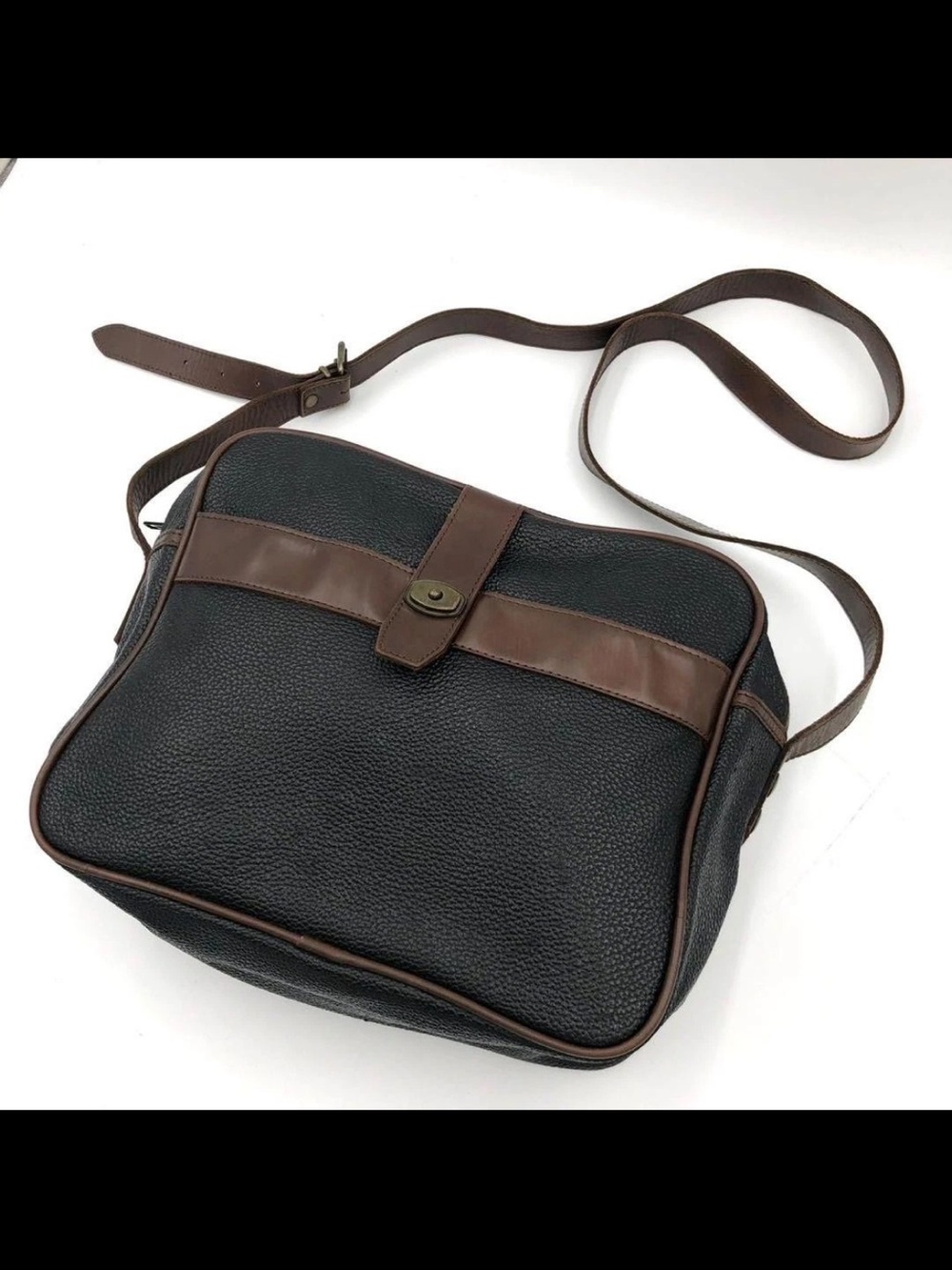 Mulberry Black Pebbled Leather Crossbody with Brown Trim